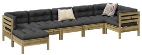 7 pcs conjunto sofás de jardim c/ almofadões pinho impregnado