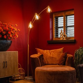 Candeeiro de Arco Bronze com Mármore e Vidro Âmbar 3 Luzes - Nina