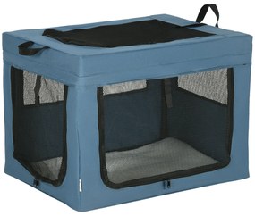 PawHut Caixa Transporte Portátil Dobrável 3 Portas Almofada Confortável Segurança Conforto 69x51x51cm Azul | Aosom Portugal