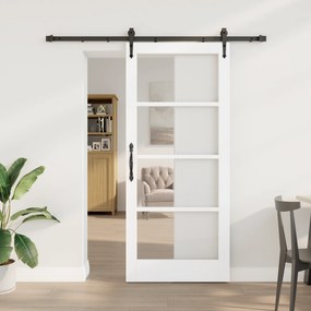 Conjunto de Porta Deslizante vidaXL com Ferragens Brancas 78x202 cm Madeira Sólida de Pinheiro