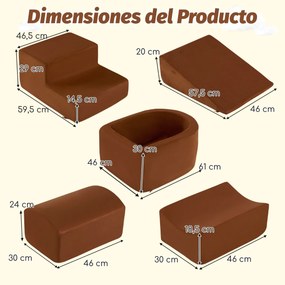 Conjunto de escalada e rampa de 5 peças para crianças Blocos de construção de esponja com piscina de bolas (NÃO INCLUIDAS) Capa lavável Criativo Cafe