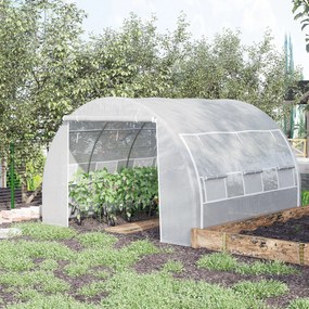 Estufa de Túnel de Jardim 3x3x2m com Porta Enrolável 6 Janelas Cobertura de PE 140g/m² e Metal Galvanizado para Cultivos de Plantas Verduras Branco