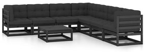 vidaXL 8 pcs conjunto lounge jardim c/ almofadões pinho maciço preto