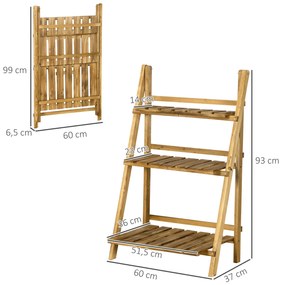 Suporte para Plantas de 3 Níveis Dobrável para Interior e Exterior 60x37x93 cm Madeira