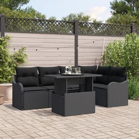 Conjunto de Sofá Jardim vidaXL com Almofadas Vime PE Preto 6 Peças