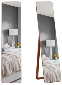 HOMCOM Espelho de pé de Corpo Inteiro Retangular Espelho de Parede com 2 Formas de Uso Estrutura de Madeira de Pinho para Dormitórios Sala de Estar Corredor 37x43x156cm Nogueira