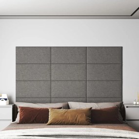 vidaXL Painel de parede 12 pcs 60x30 cm tecido 2,16 m² cor cinza-claro