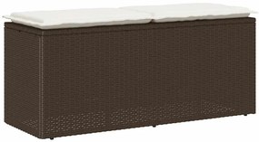 vidaXL Banco de jardim com almofadão 110x40x44 cm vime PE castanha