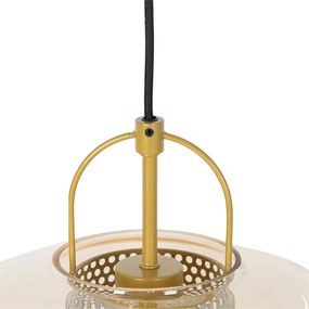 Candeeiro suspenso art déco dourado com vidro âmbar 30 cm - Kevin Art Deco