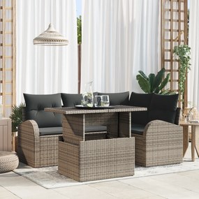 vidaXL Conjunto de Sofá de Jardim de 5 Peças com Almofadas Cinza Rattan Poliéster