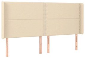Cabeceira cama c/ luzes LED tecido 183x16x118/128 cm cor creme
