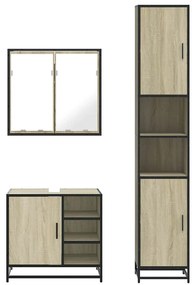 3 pcs conj. móveis casa banho derivados madeira carvalho sonoma