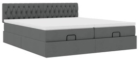 Estrutura de cama otomana com colchões tecido cinzento escuro