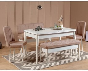 Conjunto Mesa de Jantar Extensível e Cadeiras Vina – Branco Pedra – Me