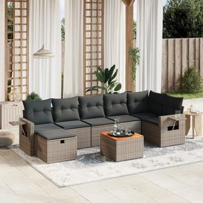 vidaXL 8 pcs conjunto sofás de jardim c/ almofadões vime PE cinzento
