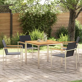 Conjunto de Jantar de Jardim de 5 Peças Madeira Sólida de Teca