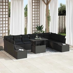 vidaXL Conjunto de Sofá de Jardim de 11 Peças com Almofadas Pretas em Rattan Sintético