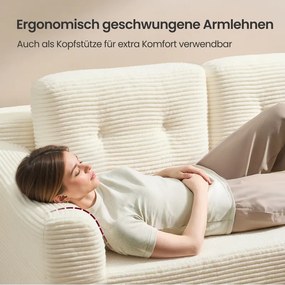 Sofá modular com 244 cm de largura e uma grande chaise longue à direita, em branco creme