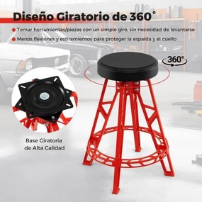 Banco Mecânico Alto de Alumínio com Assento Giratório de 360° Acolchoado com Apoio para os Pés para Oficina Vermelho