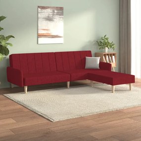 Sofá-cama de 2 lugares com apoio de pés tecido vermelho tinto