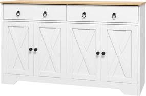 Aparador, móvel de arrumação 121 L x 37 l x 75 A cm, armário de cozinha de estilo rústico, com 2 gavetas e 2 portas, prateleiras com altura ajustável,