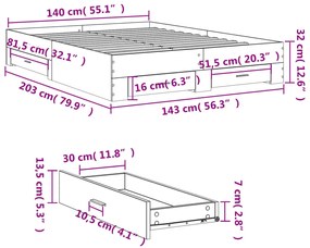 Estrutura de cama c/ gavetas 140x200cm derivados madeira branco