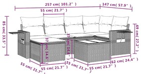 7 pcs conj. sofás jardim com almofadões vime PE cinzento-claro