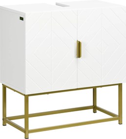 kleankin Móvel para Lavatório Pousar Moderno com 2 Portas e Pés de Aço 60x30x65 cm Branco e Dourado | Aosom Portugal