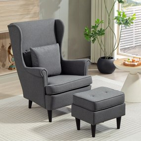 Poltrona com Apoio para Pés Poltrona de Leitura com Encosto Alto Capitonê e Pés de Madeira 75x83x104 cm Cinzento Escuro