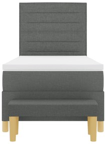 Cama Box Spring com Colchão e Banco Cinza Escuro 90x200 cm Tecido