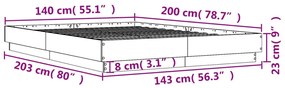 Estrutura de cama 140x200 cm derivados de madeira cinza sonoma