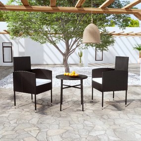 vidaXL 3 pcs conjunto de jantar para jardim vime PE preto