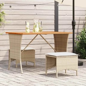 vidaXL Mesa de jardim com tampo em acácia 105x75x72 cm vime PE bege