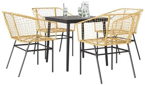 Conjunto jantar jardim 5 peças vidro vime PE castanho