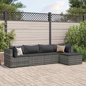 vidaXL 5 pcs conjunto lounge de jardim c/ almofadões vime PE cinzento