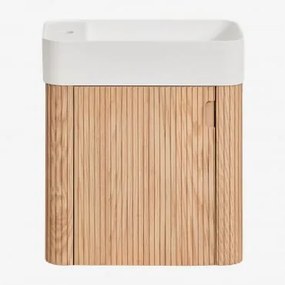 Conjunto De Móvel De Casa De Banho Suspenso Em Madeira Com Lavatório Integrado Aizea Madeira Natural - Sklum