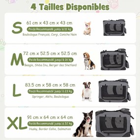 Transportadora dobrável tamanho M 72 x 52,5 x 52,5 cm para animais de estimação, com janelas de rede, 3 portas, cama felpuda e bolsos removíveis, para