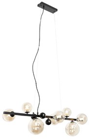 Candeeiro de suspensão Art Deco preto com vidro âmbar 8 luzes - David Art Deco