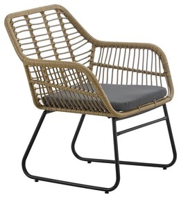 Poltrona de Jardim KROYA – 68x69x84 cm – Metal, Ratán Bege e Almofada