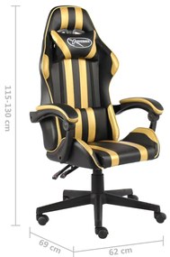 Cadeira estilo corrida couro artificial preto e dourado
