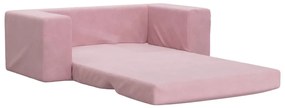 Sofá-cama infantil de 2 lugares pelúcia macia rosa