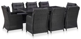 vidaXL 9 pcs conjunto de jantar para jardim vime PE preto