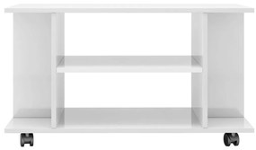 Móvel de TV com rodas 80x40x40cm contraplacado branco brilhante