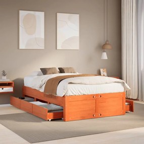 vidaXL Cama sem colchão com gavetas madeira pinho maciça castanho-mel