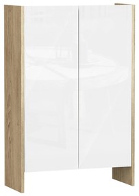 HOMCOM Armário de Armazenamento de 2 Portas Móvel Auxiliar de Casa de Banho Multiuso com 2 Prateleiras para Cozinha Sala de Estar Dormitório 60x25x90cm Acabado em Branco Brilhante