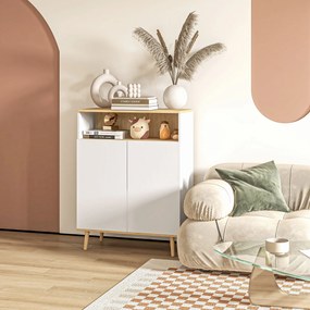 Móvel de arrumação tipo aparador escandinavo com 2 portas e prateleira interior 80 x 38  x 102  cm, branco  com acabamento em imitação de madeira