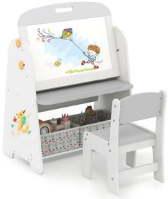 Conjunto de mesa e cadeira infantil 4 em 1, cavalete e estante de arte - natural