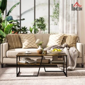 Mesa de centro retangular de estilo industrial com 1 tampo e 1 prateleira de arrumação em metal, 106 x 55 x 45 cm