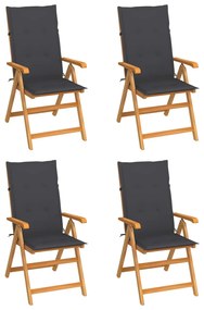 vidaXL Cadeiras de jardim c/ almofadões antracite 4 pcs teca maciça