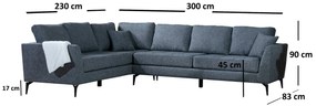 Sofá de Canto Tempo – Cinza Escuro – 300 cm x 83 cm x 90 cm